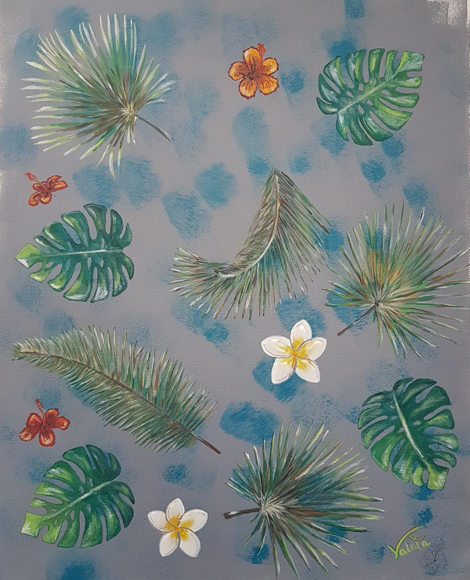 Fleurs tropicales gris 2